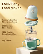 Glass Baby Food Maker, 2 Speed Modes Baby Food Mill, Processor Set | SosekiBaby FM02 Green
