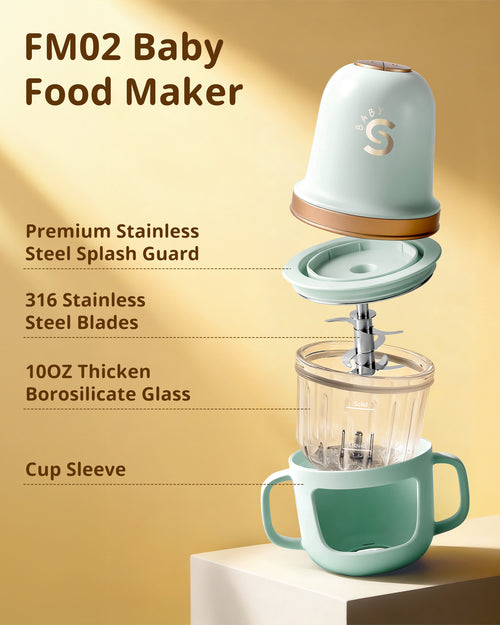 Glass Baby Food Maker, 2 Speed Modes Baby Food Mill, Processor Set | SosekiBaby FM02 Green