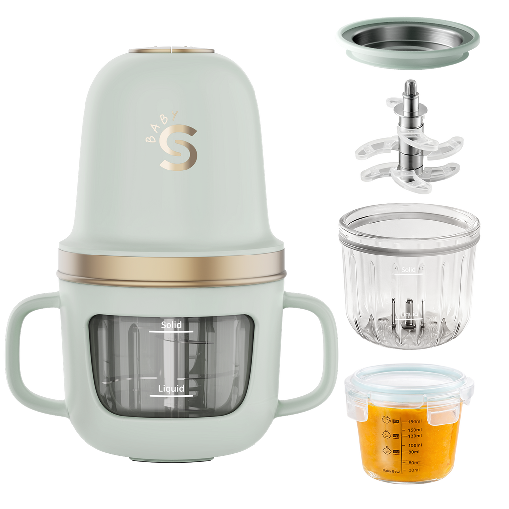 Glass Baby Food Maker, 2 Speed Modes Baby Food Mill, Processor Set | SosekiBaby FM02 Green