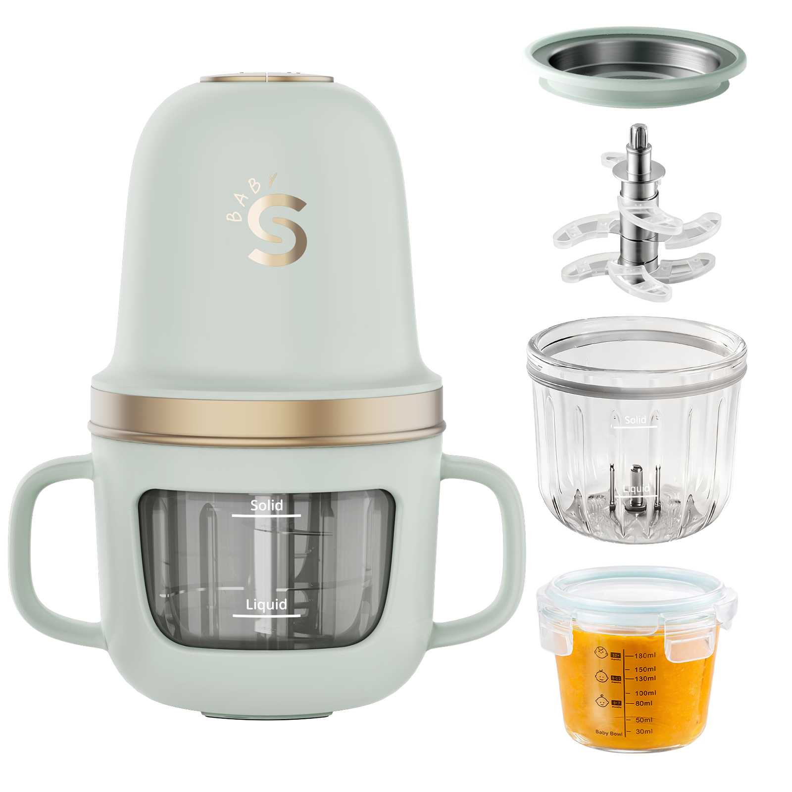 Glass Baby Food Maker, 2 Speed Modes Baby Food Mill, Processor Set | SosekiBaby FM02 Green