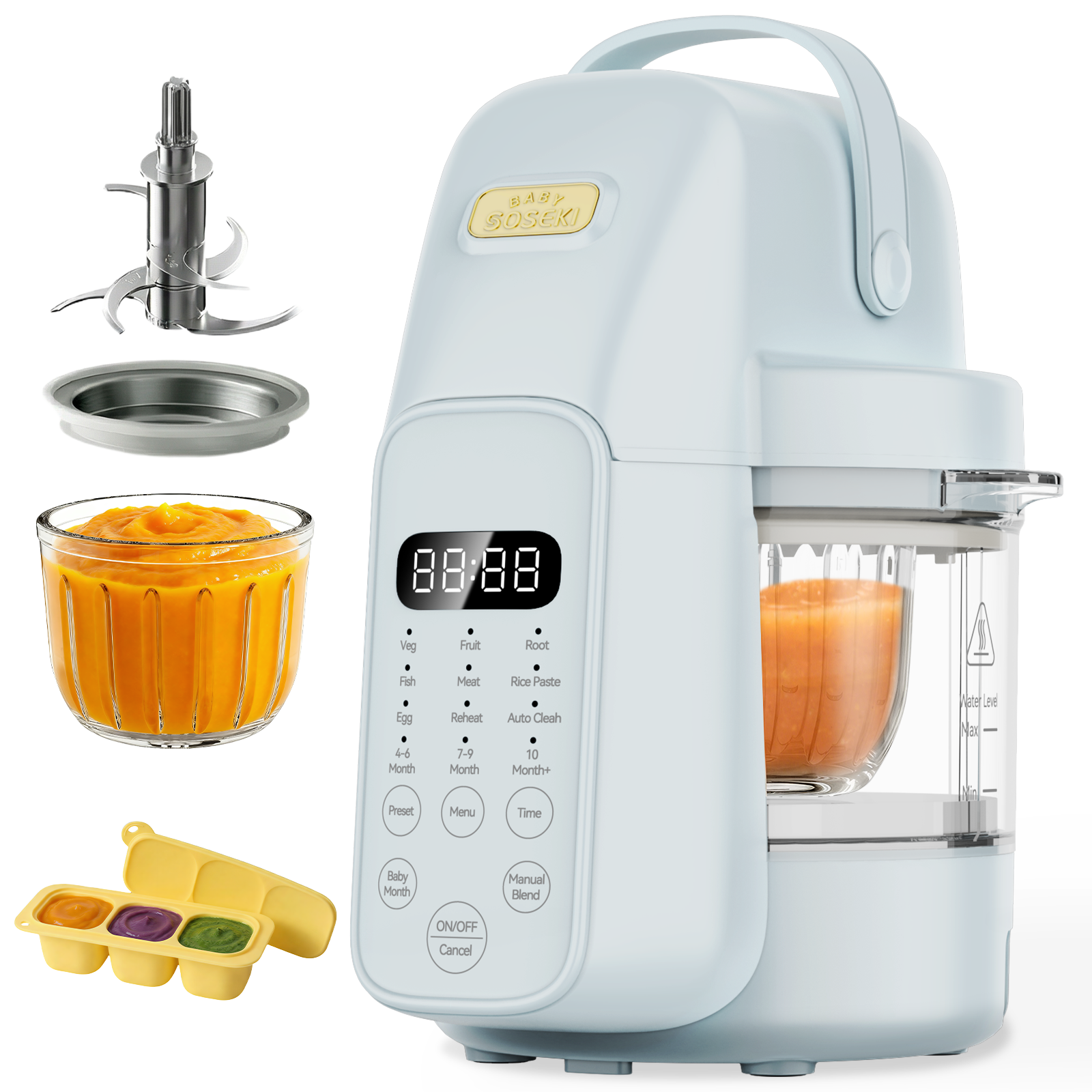 Automatic Baby Food Maker Glass Puree Processor Steamer & Blender | Baby Blue