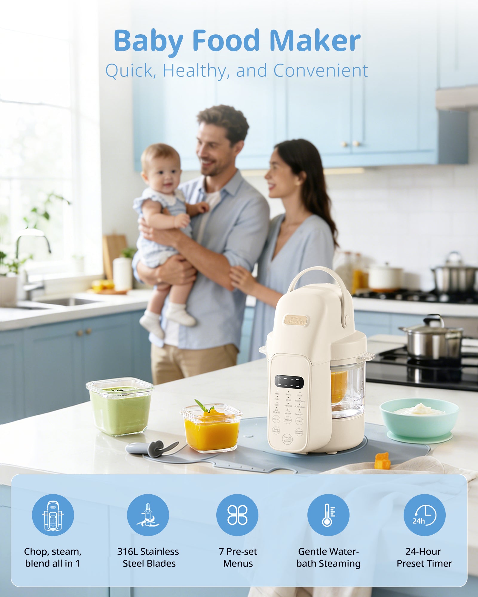 Pre-Launch! SosekiBaby FM01 Baby Food Maker All-Stage Puree Processor Steamer & Blender | BPA-Free | Ship Date: End of Feb.