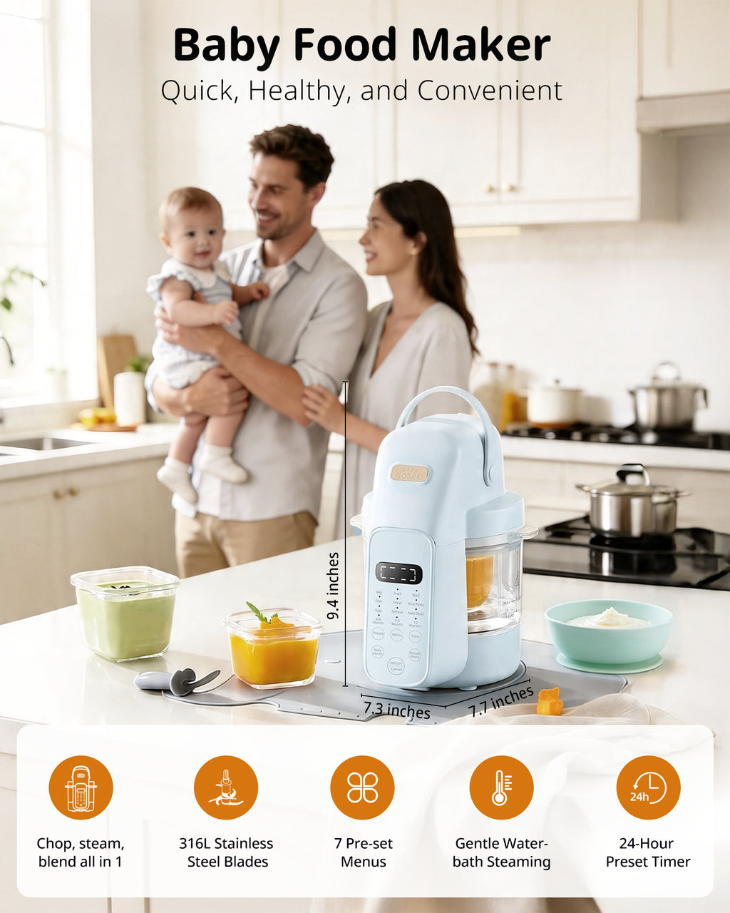 Automatic Baby Food Maker Glass Puree Processor Steamer & Blender | FM01