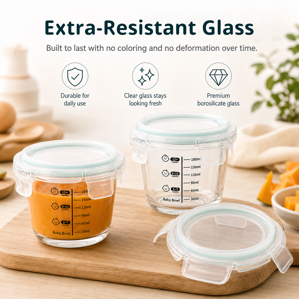 Glass Baby Food Containers, 4 Pack 8oz Freezer Safe Baby Puree Storage |SosekiBaby