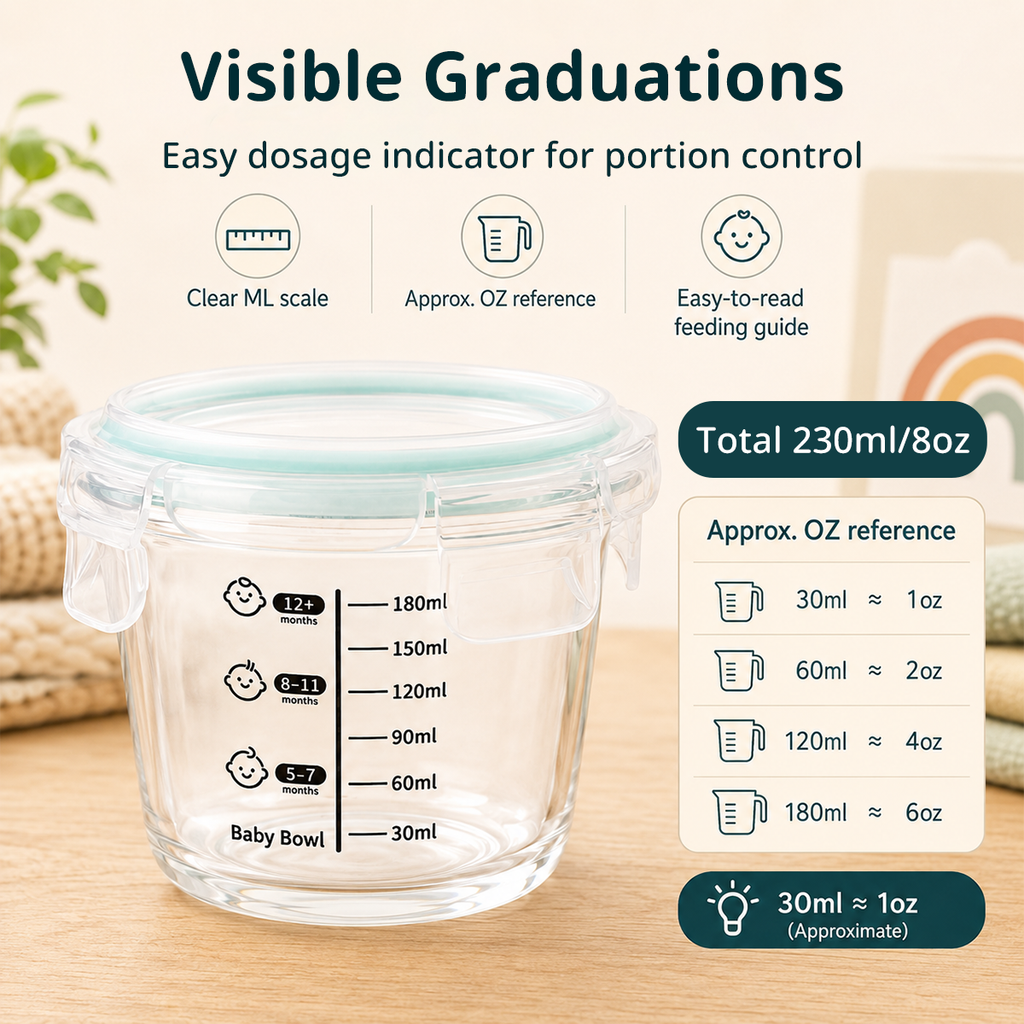 Glass Baby Food Containers, 4 Pack 8oz Freezer Safe Baby Puree Storage |SosekiBaby